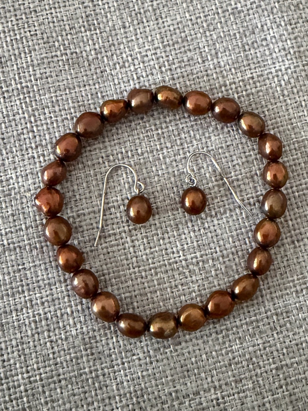 Bronze Freshwater Pearl Bracelet & Matching Dangle Earrings Set | Elegant